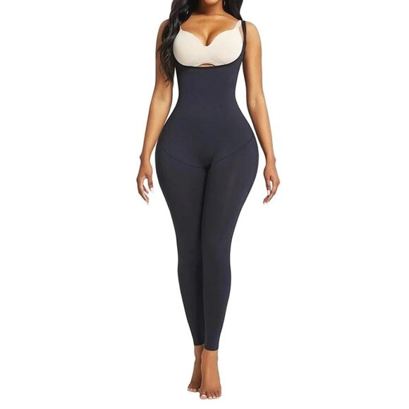 Tummy Control Open Bust Full Body Shaper Leggings Full Length Slimming Bodysuit - Picture 3 of 7